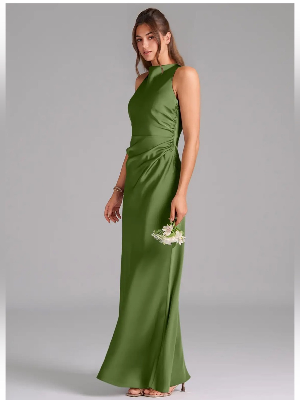 Azazie Evadne Stretch
Olive Sheath Pleated Stretch Satin Dress
